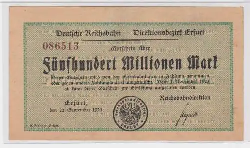 500 Millionen Mark Banknote Reichsbahndirektion Erfurt 22.09.1923 (137659)