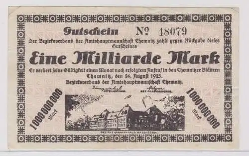 1 Milliarde Mark Banknote Amtshauptmannschaft Chemnitz 24.08.1923 (137497)