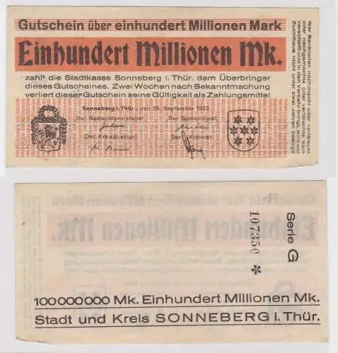 100 Millionen Mark Banknote Sonneberg in Thüringen 25.09.1923 (137424)