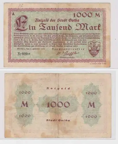 1000 Mark Banknote Inflation Stadt Gotha 8.2.1923 (137492)