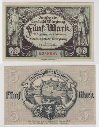 5 Mark Banknote Stadt Würzburg 08.10.1918 (137386)