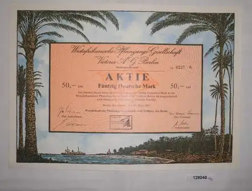 50 Mark Aktie Westafrikanische Pflanzungs Gesell. Berlin 19.März 1982 (128046)