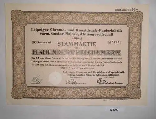 100 Reichsmark Aktie Leipziger Chromo- und Kunstdruck-Papierfabrik 1934 (128009)