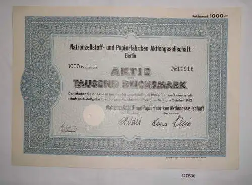 1000 Mark Aktie Natronzellstoff- & Papierfabriken Ag Berlin Okt.1942 (127530)