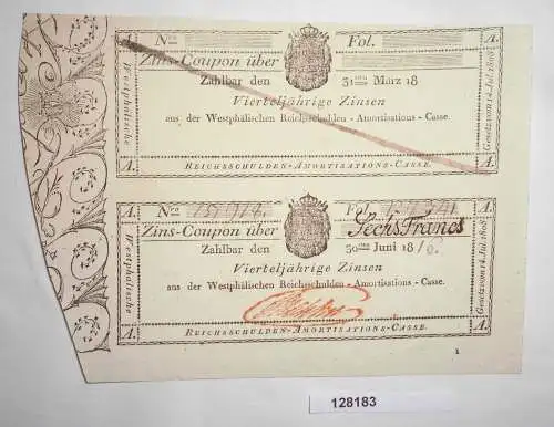 6 Francs Zins-Coupon Westphäl. Reichsschulden Amortisations Casse 1816 (128183)