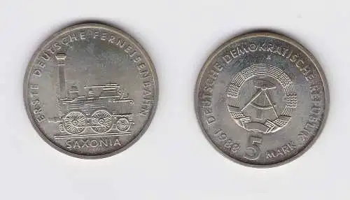 DDR Gedenk Münze 5 Mark erste deutsche Ferneisenbahn Saxonia 1988 Stgl. (148669)