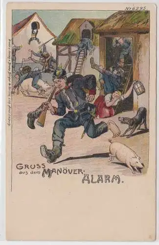 09706 Künstler Bruno Bürger Leipzig Ak No. 6295 Gruss aus dem Manöver Alarm