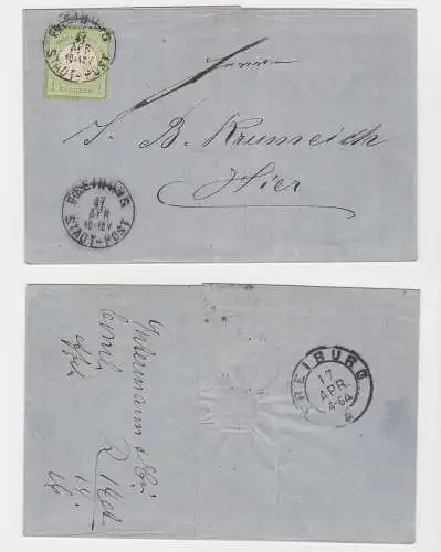 Brief Freiburg Stadtpost 17.April 1872 Brustschild Michel 7 (125443)
