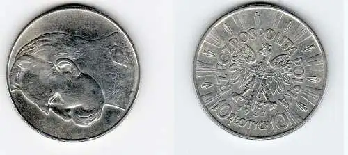 10 Zloty Silber Münze Polen Josef Pilsudski 1937 (129170)