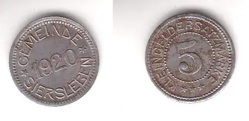5 Pfennig Eisen Münze Notgeld Gemeinde Siersleben 1920 (113325)