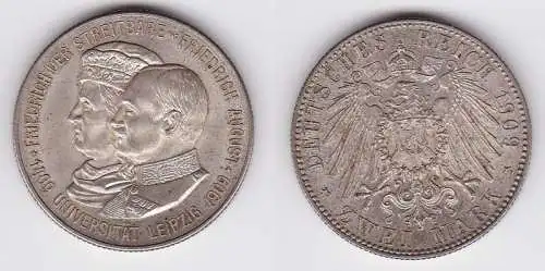 2 Mark Silbermünze Sachsen Universität Leipzig 1909 Jäger 138  (121257)