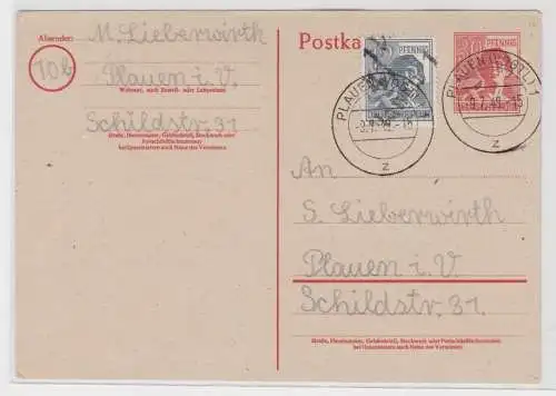 82438 Ganzsachenkarte SBZ Lokalausgaben Plauen im Vogtland 8.7.1948