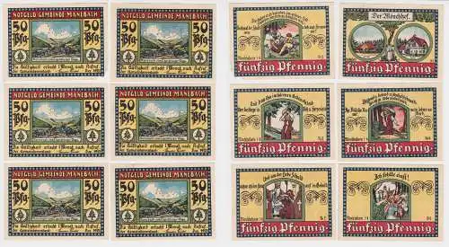 6 Banknoten Notgeld Gemeinde Manebach Dezember 1921 (156043)