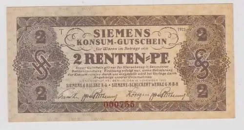 2 Rentenpfennig Banknote Siemens & Halske A.G. Konsum Gutschein 1923 (153188)