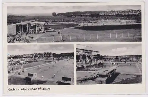 900523 AK Gießen - Schwimmbad Ringallee, Schwimmbecken mit Sprungturm 1960