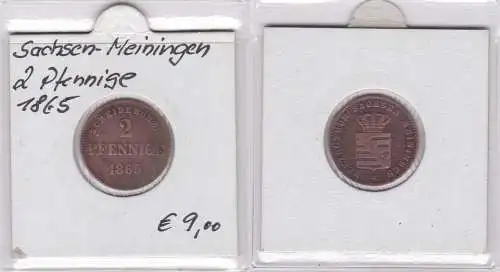 2 Pfennige Kupfer Münze Sachsen Meiningen 1865 (143343)