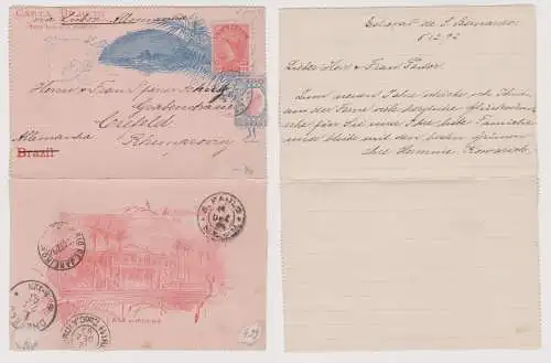 900132 seltene Ganzsachen Postkarte Brasilien 80 Reis nach Crefeld 1892
