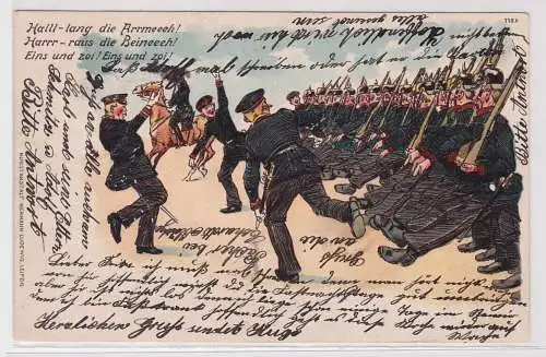 87193 Militär Humor Ak Hall-lang die Arme! Har-raus die Beine! Soldatenmarsch 