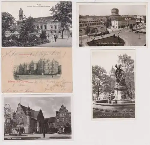 14034/5 Ak Posen - Museum und Denkmal, Reichsuniversität, Messehallen, Brunnen 