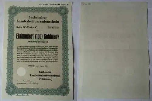 100 Goldmark Rentenschein Landeskulturrentenbank Sachsen Dresden 1928 (157169)