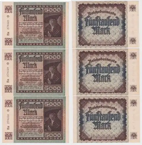 3x 5000 Mark Inflation Banknote 2.Dezember 1922 Ro.80 a fast UNC (156764)