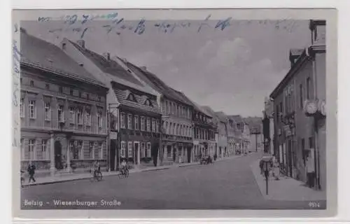 76287 AK Belzig - Wiesenburger Straße, Straßenansicht mit Geschäften 1955