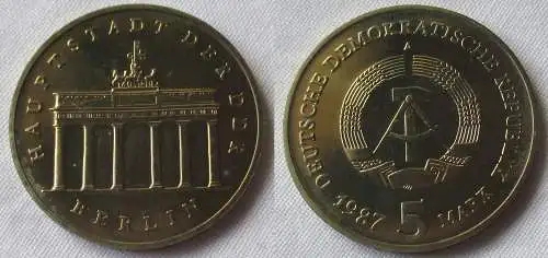 DDR Gedenk Münze 5 Mark Brandenburger Tor 1987 Stempelglanz (157004)
