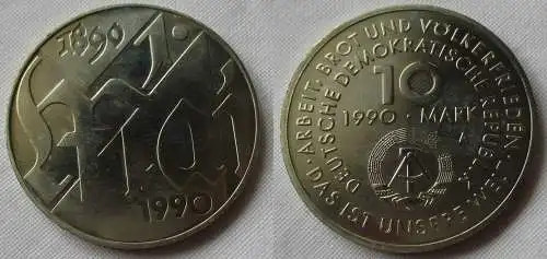 DDR Gedenk Münze 10 Mark 100.Jahre 1.Mai Feiertag 1990 Stempelglanz (156406)