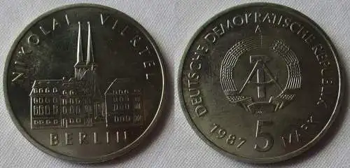 DDR Gedenk Münze 5 Mark Berlin Nikolai Viertel 1987 Stgl. (156714)