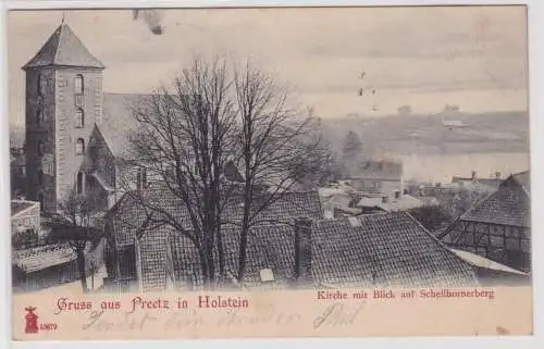 901357 Ak Gruss aus Preetz in Holstein - Kirche mit Blick auf Schellhornerberg 
