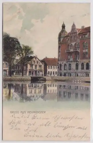 901246 Ak Gruss aus Neumünster - Stadtansicht an der Schwale 1904