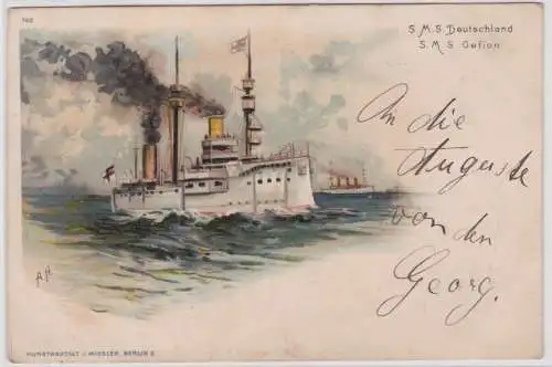 901613 Künstler Ak S.M.S. Deutschland und S.M.S. Gefion 1899
