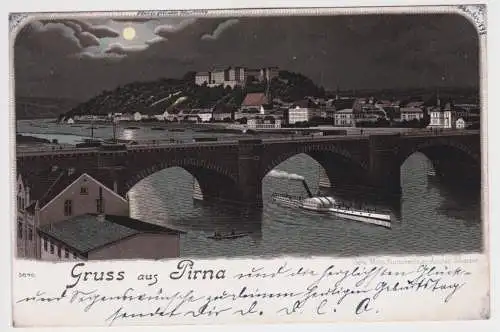 900235 Lithographie Ak Gruss aus Pirna - Totalansicht  mit Schloss Sonnenstein 