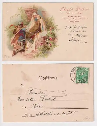 25744 Künstler Postkarte Dornröschen, Stadtbriefbeförderung LIPSIA 1899