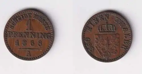 1 Pfennig Kupfer Münze Preussen 1868 A ss+ (169389)