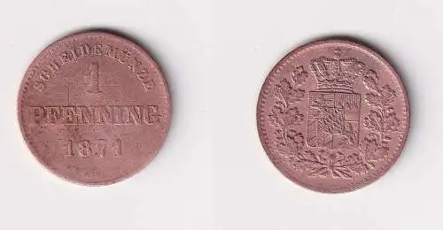 1 Pfennig Kupfer Münze Bayern 1871 f.ss (169223)