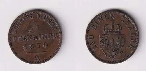 3 Pfennig Kupfer Münze Preussen 1870 A ss (169462)