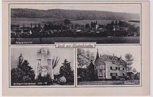 44506 Mehrbild Ak Gruß aus Klosterhäseler Totale Kriegerdenkmal Schloss um 1940