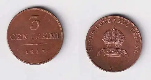 3 Centesimi Kupfer Münze Italien Regno Lombardo Veneto 1843 V f.ss (169718)