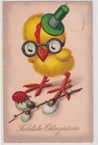 52349 AK Herzliche Ostergrüsse - Küken mit Marienkäfer 1929
