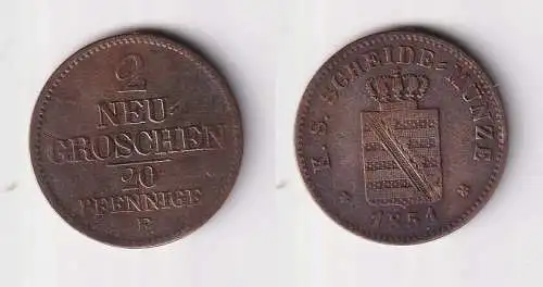 2 Neu Groschen Silber Münze Sachsen 1851 F s/ss (169391)