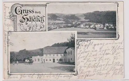 23346 Ak Gruss aus Häselich - Meyer's Gasthof & Bahn-Restaurant, Bahnpost 1908