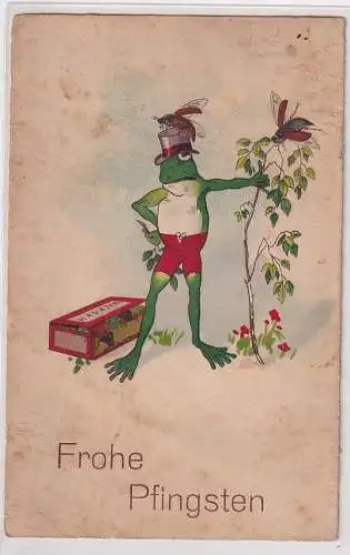 64104 AK Frohe Pfingsten - Frosch mit Zigarrenkiste voller Maikäfer 1932