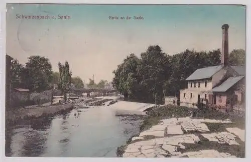 900245 AK Schwarzenbach Saale - Partie an der Saale mit Industriegebäude 1912
