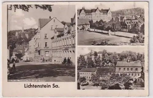 04396 Foto AK Lichtenstein - Straßenansichten, Platz der DSF mit Oberschule 1957