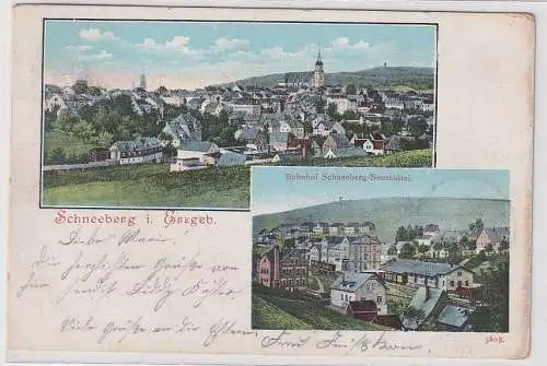 907035 Mehrbild Ak Schneeberg im Erzgebirge Totale und Bahnhof Neustädtel 1906
