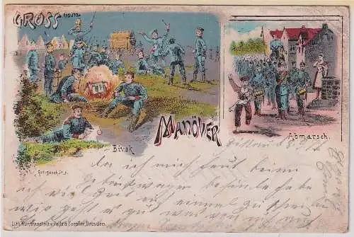 15097 Ak Lithografie Gruss vom Manöver Militär Soldaten 1897