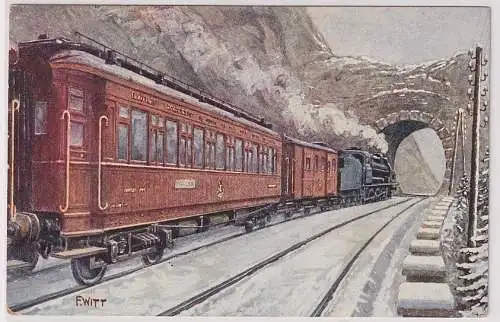 63509 Künstler AK F.Witt - Dampflokomotive fährt durch Tunnel 1908