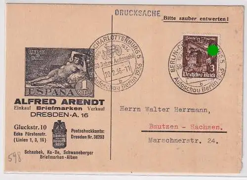906520 Postkarte Zudruck Alfred Arendt Briefmarken Dresden 1936