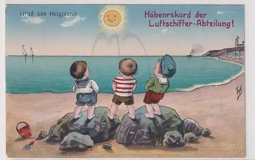 903825 Künstler Ak Humor Gruß aus Helgoland Höhenrekord der Luftschiffer 1914